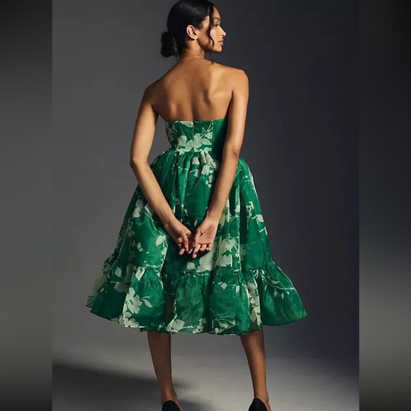 Selkie Anthropologie XL Green Floral Corset Puff Dress - Picture 2 of 3